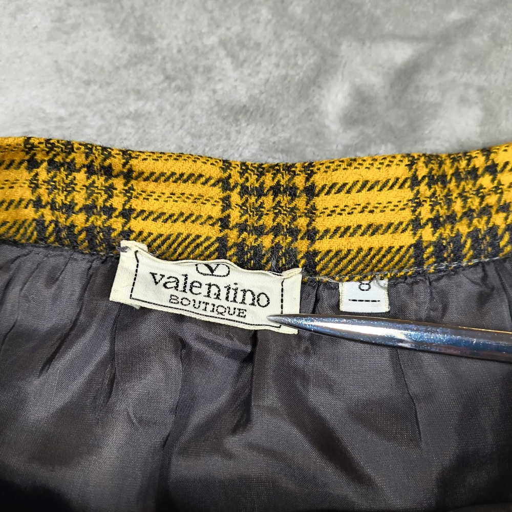 Vintage Valentino Boutique Skirt Womens 8 Yellow Plaid Tartan Wool A Line Midi - Picture 3 of 8